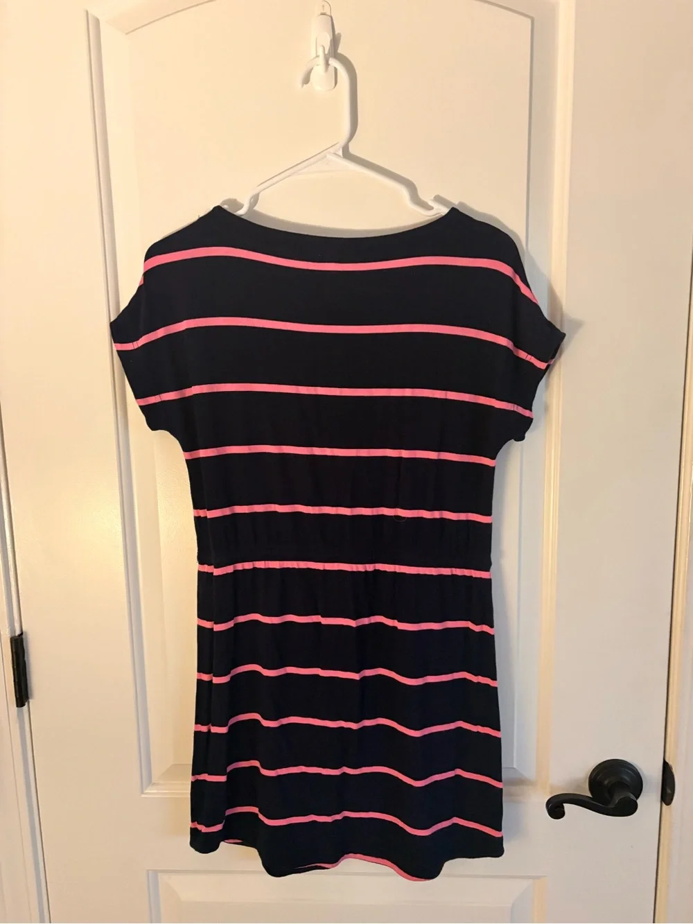 J. Crew Navy Dress with Pink Stripes and Drawstring